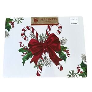 Candy Cane Red Bow Corked Backed Placemats 12in x 16in  Set of 4 Holiday New